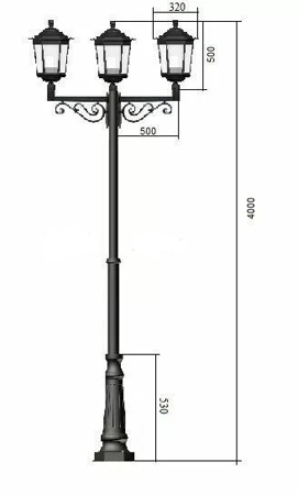 Светильник серии Тим 3 Е27 Н-4м OF2  D89/76  (1,5м/2м) CR-К09.01-А CRANE