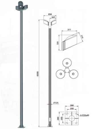 Фонарь городской 50*3Вт  Н-3000-6000мм  тип 3 CRANE